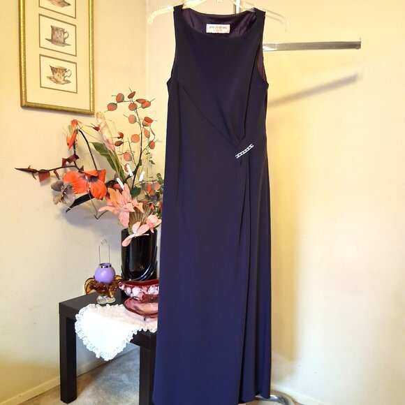 Vintage Jones New York Purple Blue Maxi Dress VTG Elegant Sleeveless Gowns - Picture 7 of 13